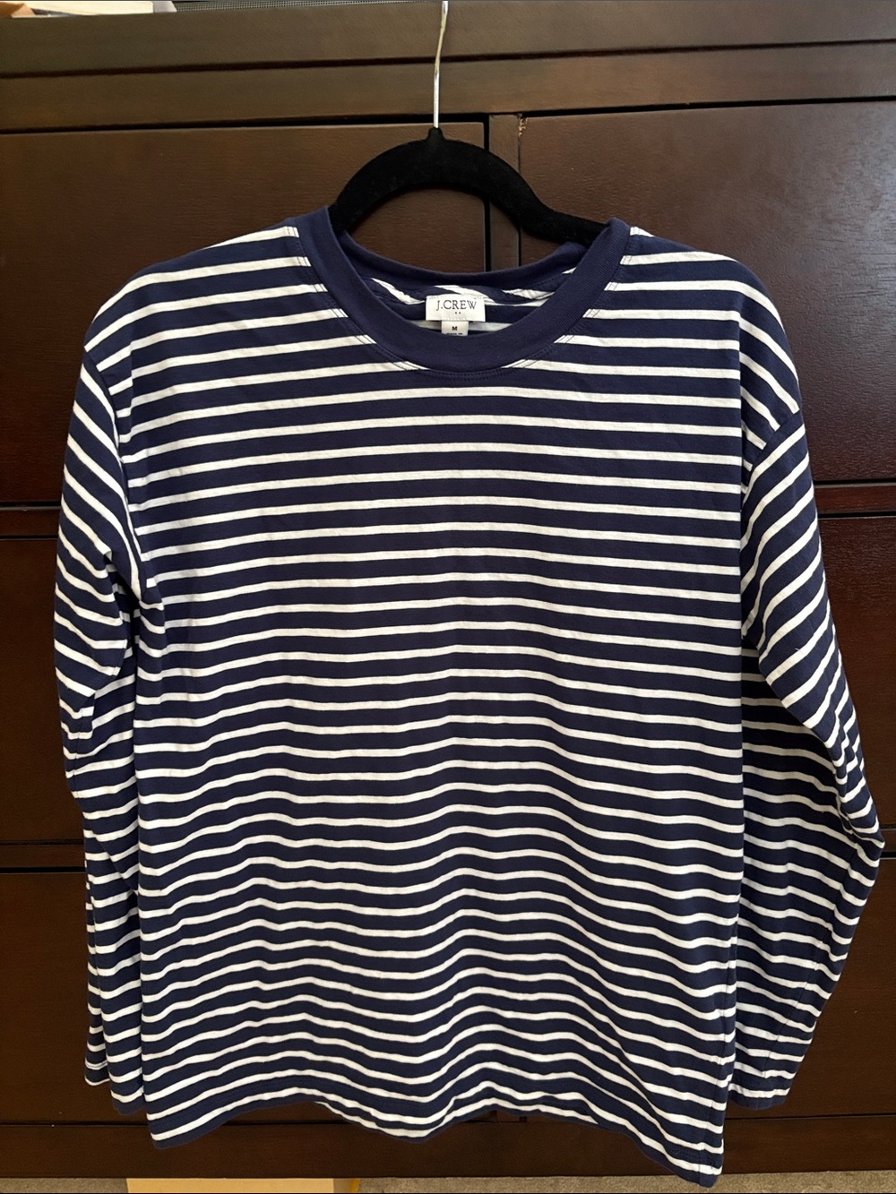 J. Crew Factory Navy and White Striped Long-Sleeve Tee